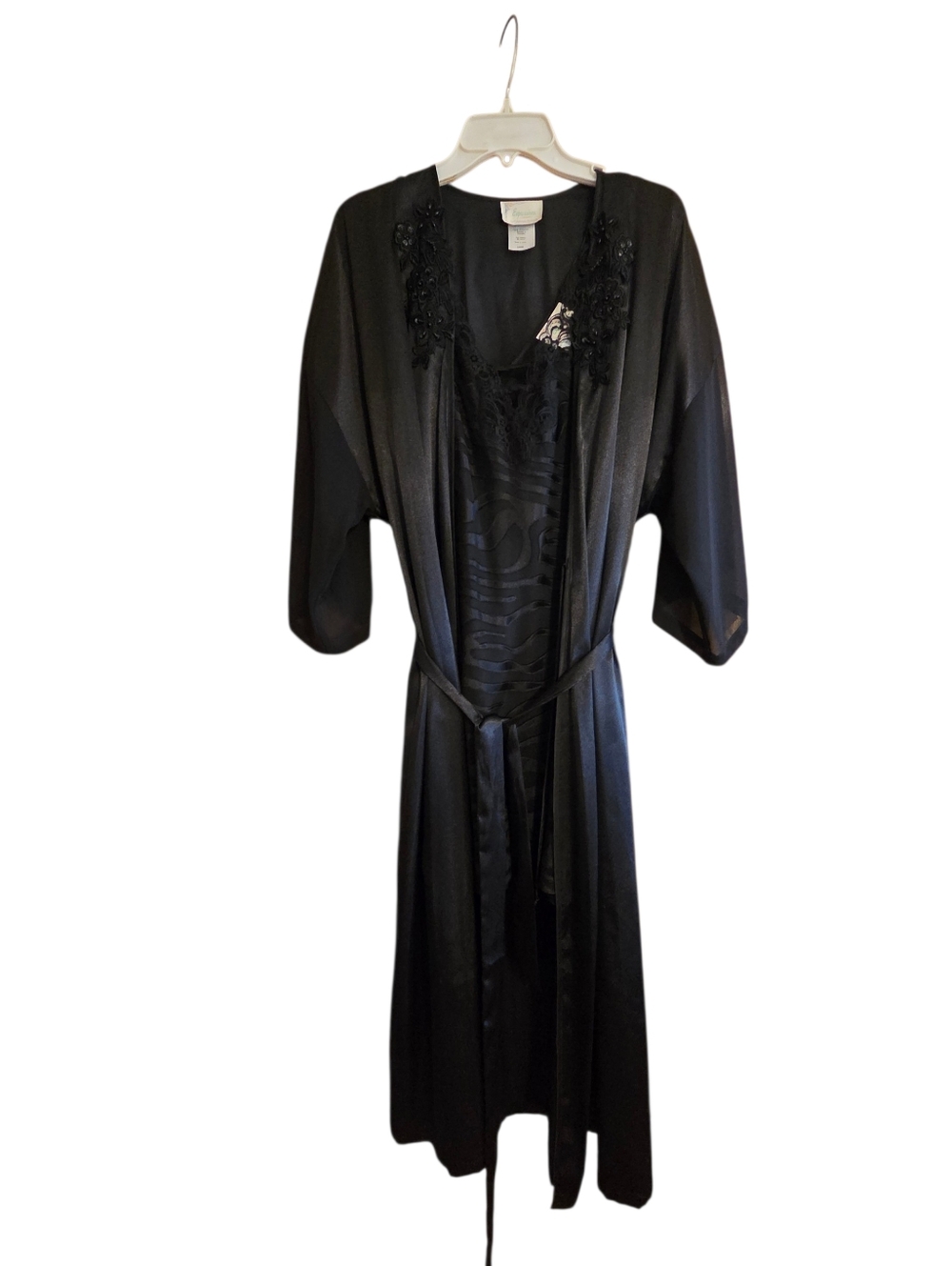 VTG Expressions California Dynasty Black Robe & Nightgown Set Intimates Size XL
